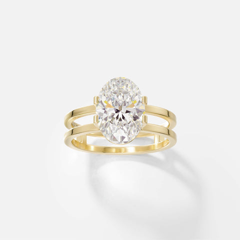 Double Band Prong Engagement Rings with Oval lab-grown natural diamond in 14k 18k yellow white rose gold platinum by SHW fine jewelry NYC