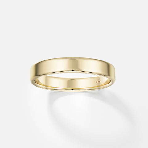 Unique P4 Ring wedding engagement bridal flat domed band with recycled 14k yellow gold handmade in NYC by SHW fine Jewelry