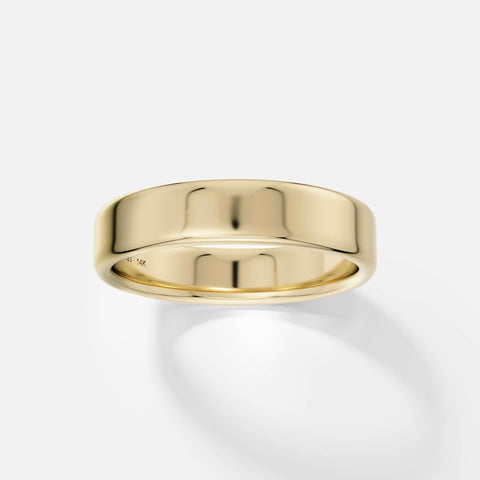 Unique P5 Ring wedding engagement bridal flat domed band with recycled 14k yellow gold handmade in NYC by SHW fine Jewelry