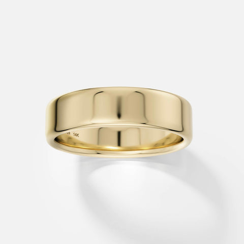 Unique P6 Ring wedding engagement bridal flat domed band with recycled 14k yellow gold handmade in NYC by SHW fine Jewelry