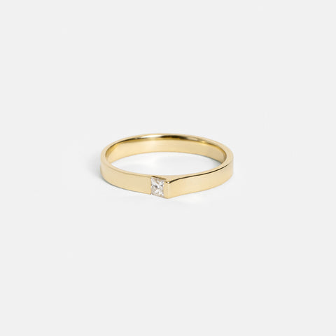 Unique Braga Ring with natural white diamond princess-cut conflict free gemstone band recycled 14k yellow gold handmade in NYC by SHW fine Jewelry