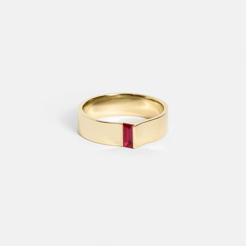 Unique Braga Ring with mined baguette-cut ruby  baguette-cut conflict free gemstone band recycled 14k yellow gold handmade in NYC by SHW fine Jewelry