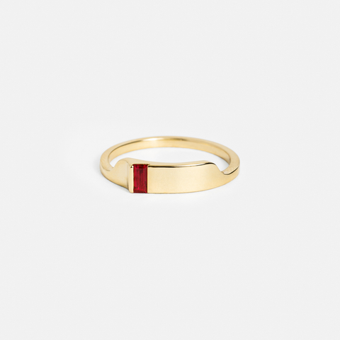 Unique Tylo Ring Band with Ruby conflict free baguette gemstone band recycled 14k yellow gold handmade in NYC by SHW fine Jewelry