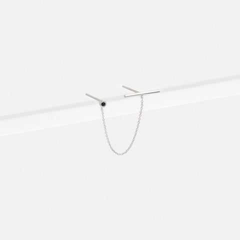 Nusu Delicate Double Piercing Earring in 14k White Gold set with Black Diamond By SHW Fine Jewelry New York CIty